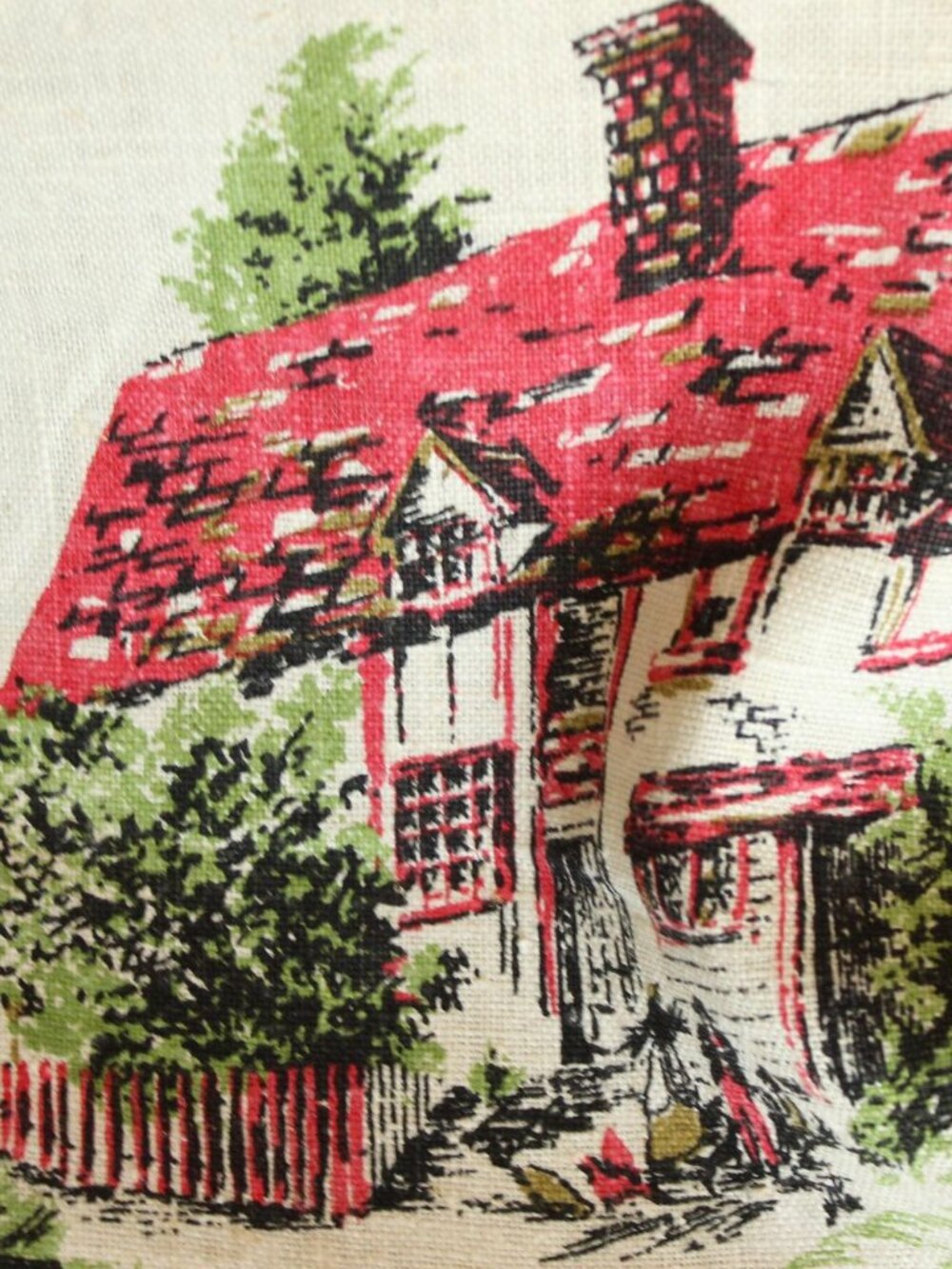 Vintage 1950s Calendar Towel, 1958 Stevens Linen Country Home Print with Hanging - Picture 11 of 14